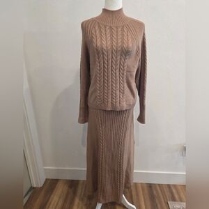 Cyrus Cable Knit Brown Skirt Set